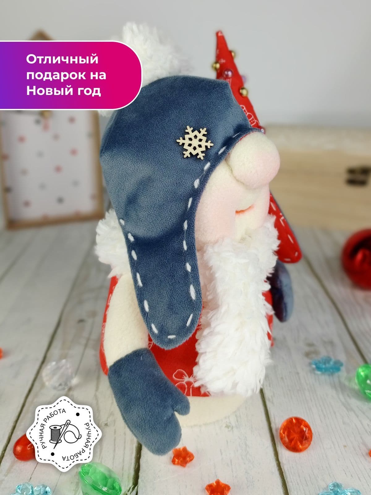 Снеговик Игрушка под ёлку Мягкая игрушка Ручная работа 27 см - продано ручной работы, дополнительное фото 2