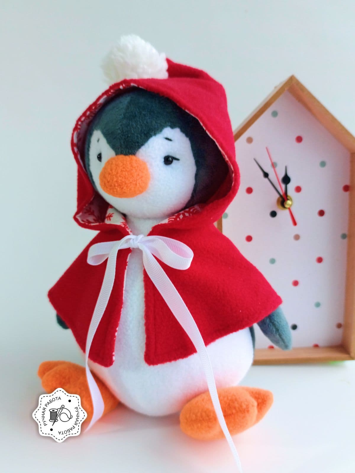 Новогодняя игрушка Пингвин Мягкая игрушка Ручная работа - дополнительное фото 2, дополнительное фото 3