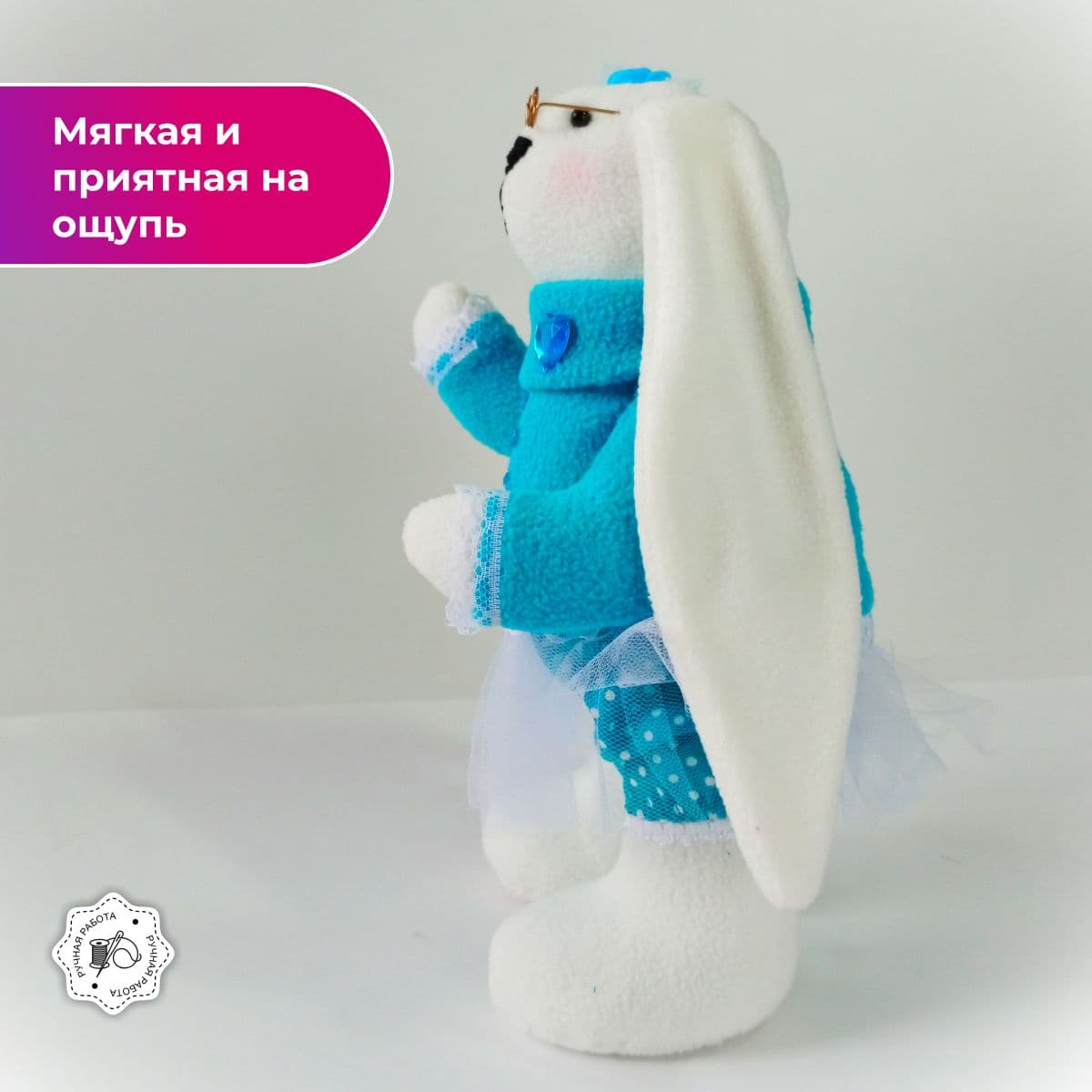 Зайка толстоножка, ручной работы, 28 см. - дополнительное фото 2, дополнительное фото 3